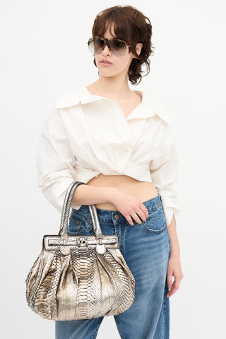 Zagliani Metallic Exotic Leather Bag