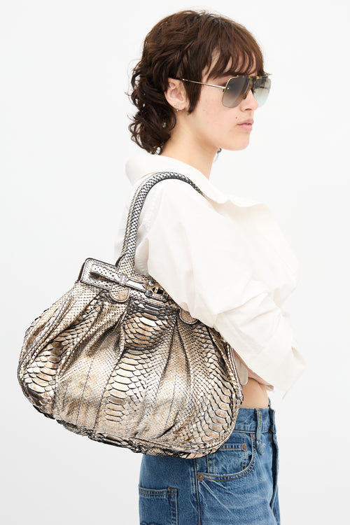 Zagliani Metallic Exotic Leather Bag
