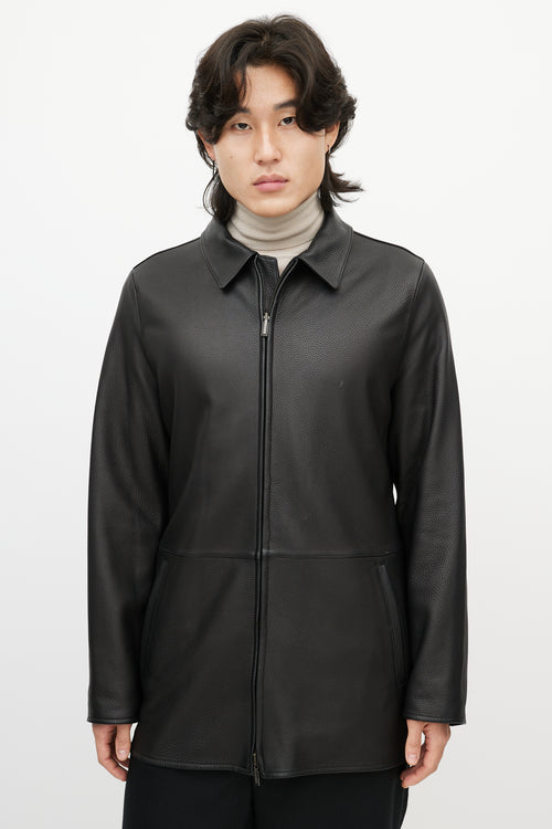 Zegna Black Leather & Nylon Reversible Jacket