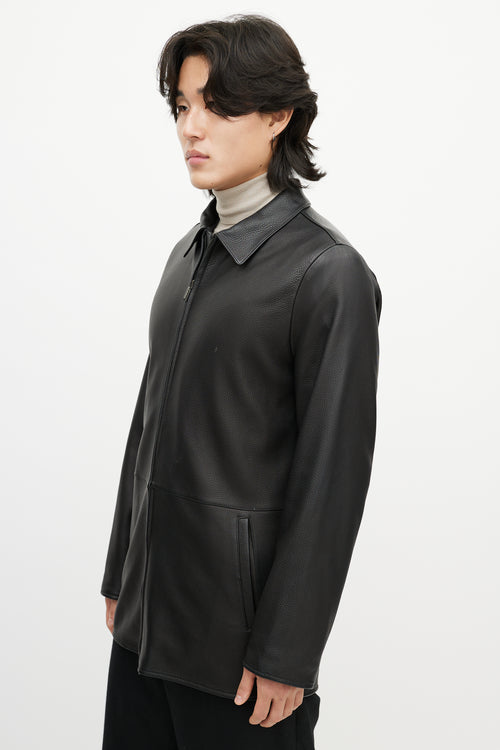 Zegna Black Leather & Nylon Reversible Jacket
