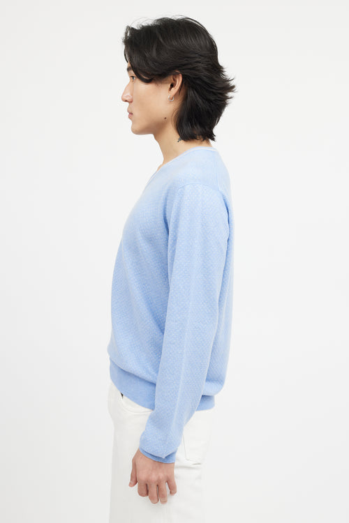 Zegna Blue & White Cashmere Knit Sweater