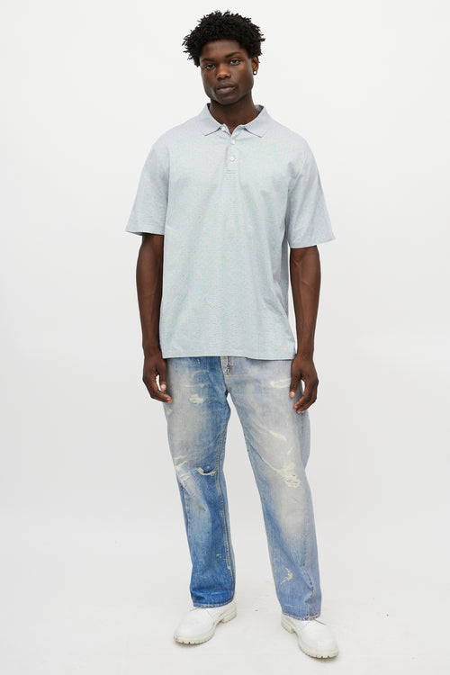 Zegna White & Blue Knit Polo
