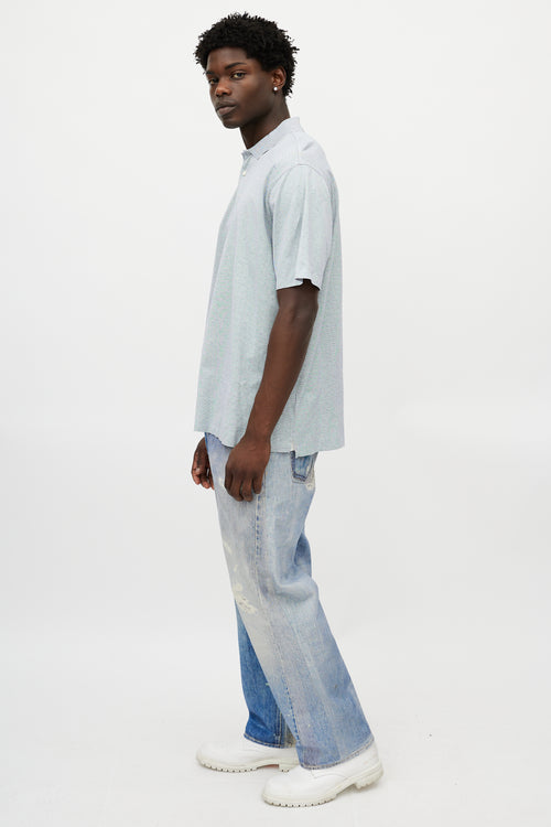 Zegna White & Blue Knit Polo