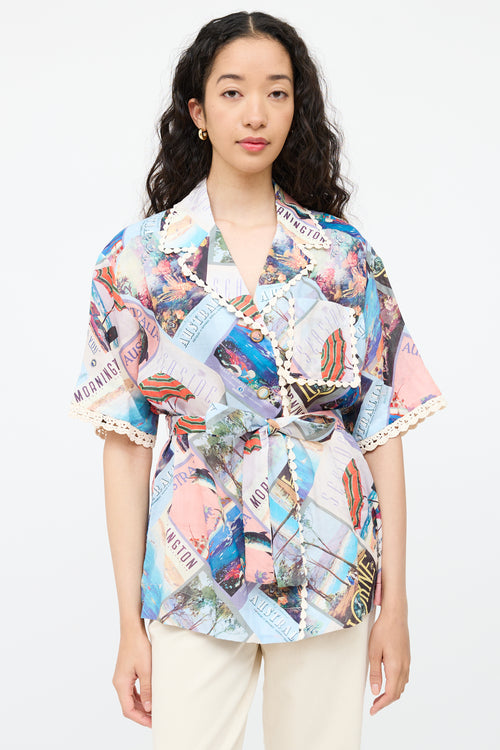 ZimmermannBlue & Multicolour Postcard Top