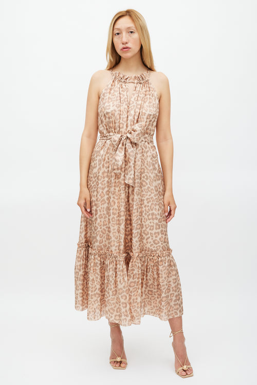 Zimmermann Beige & Brown Printed Tier Kirra Dress