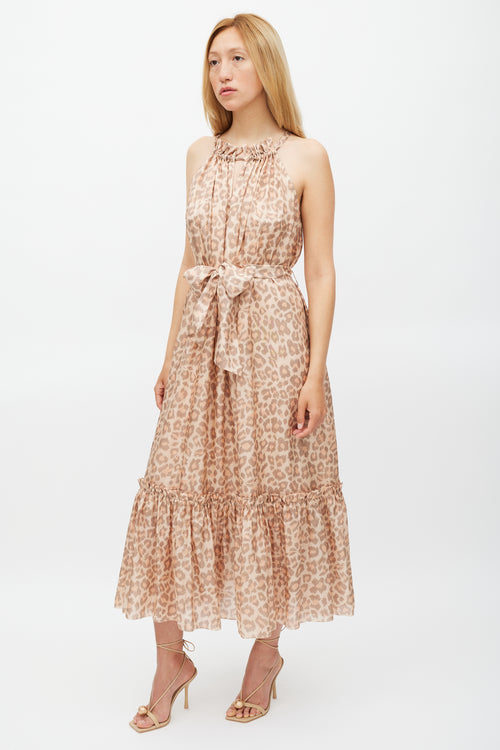 Zimmermann Beige & Brown Printed Tier Kirra Dress