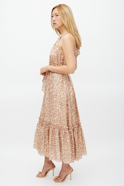 Zimmermann Beige & Brown Printed Tier Kirra Dress