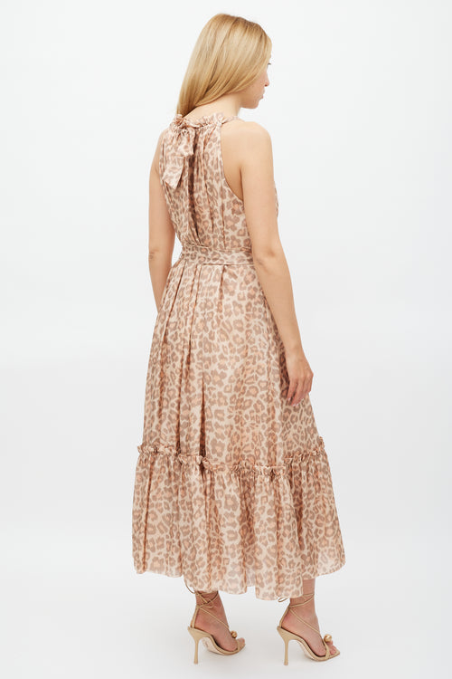 Zimmermann Beige & Brown Printed Tier Kirra Dress