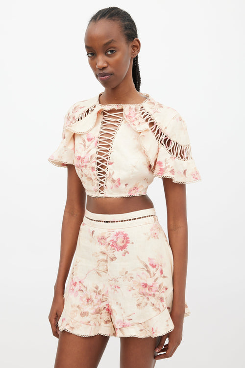 Zimmermann Beige & Multi Corsair Flutter Co-Ord Set