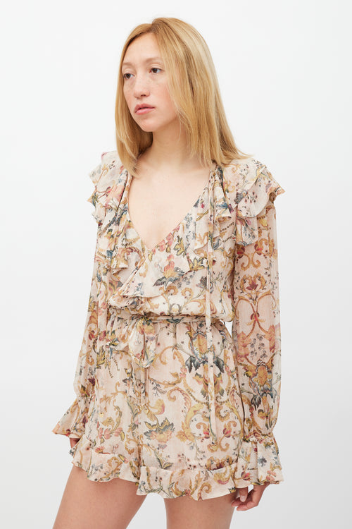 Zimmermann Beige & Multicolour Floral Heart Cascade Romper