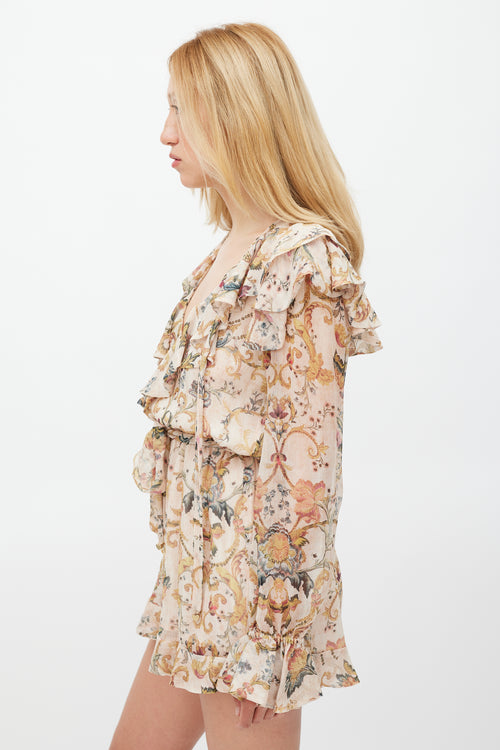 Zimmermann Beige & Multicolour Floral Heart Cascade Romper