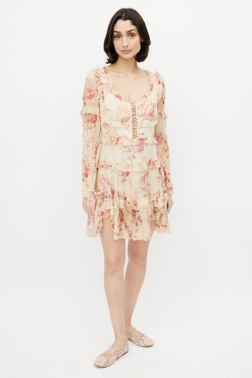 Zimmermann Beige & Multicolour Floral Silk Tiered Dress