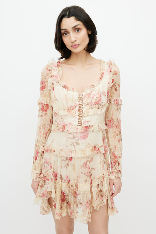 Zimmermann Beige & Multicolour Floral Silk Tiered Dress