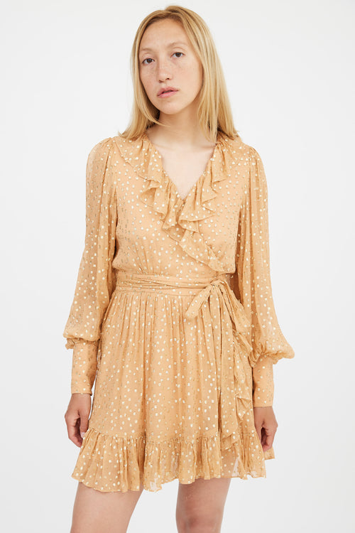 Zimmermann Orange & Gold Silk Lurex Wrap Mini Dress