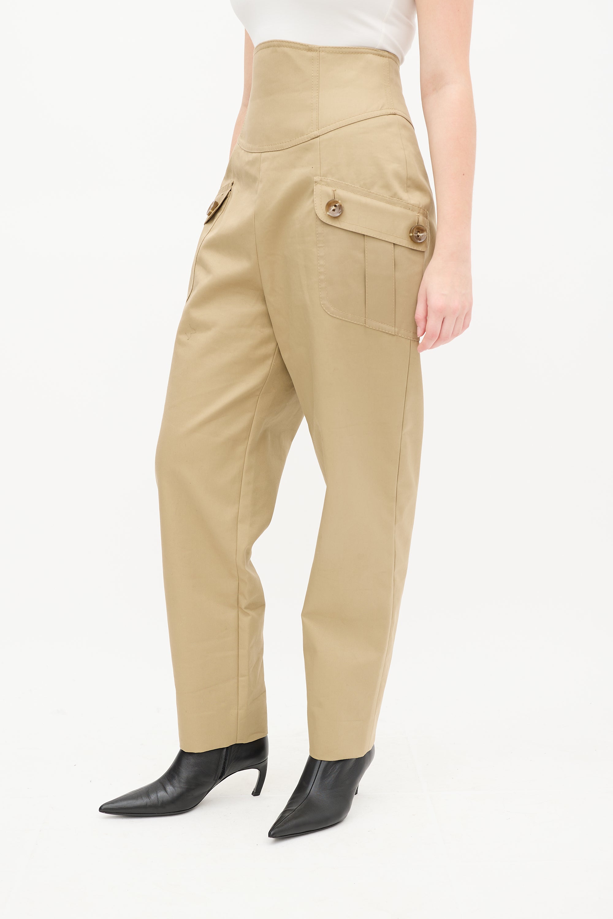 Beige High Waisted Cargo Trouser