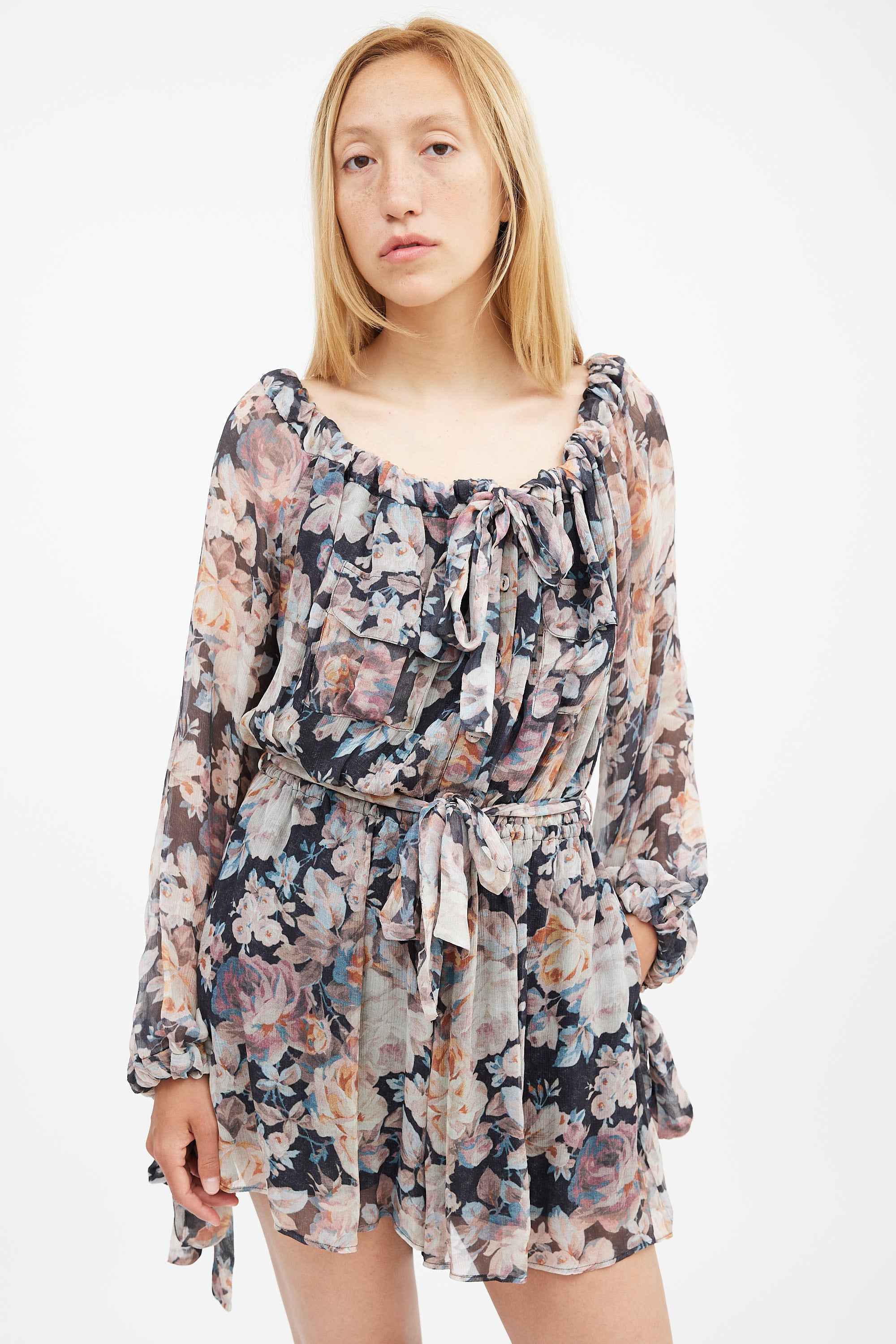 Zimmermann Black & Multi Silk Floral Tempest Romper
