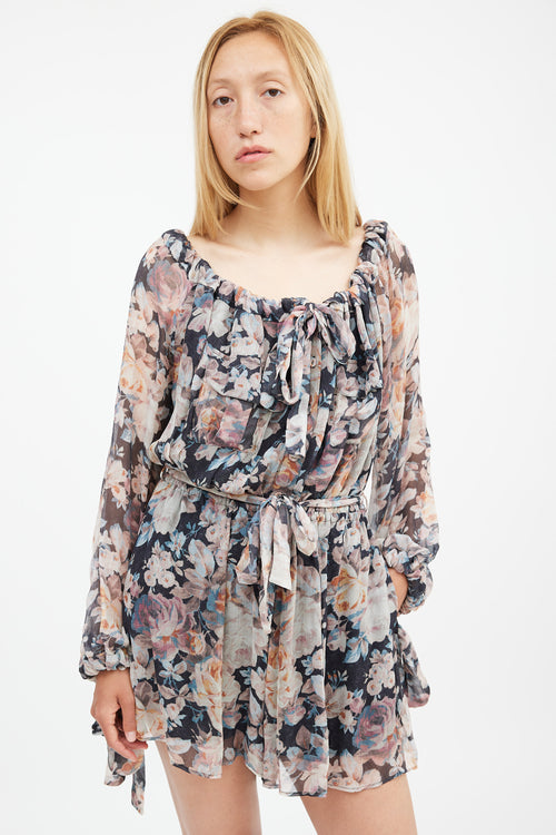 Zimmermann Black & Multi Silk Floral Tempest Romper