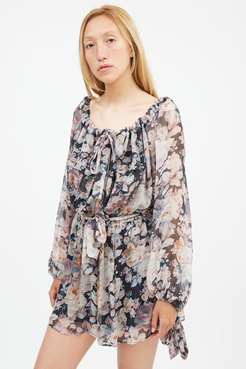 Zimmermann Black & Multi Silk Floral Tempest Romper