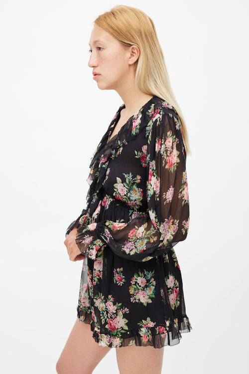 Zimmermann Black & Multi Silk Honour Floating Floral Romper