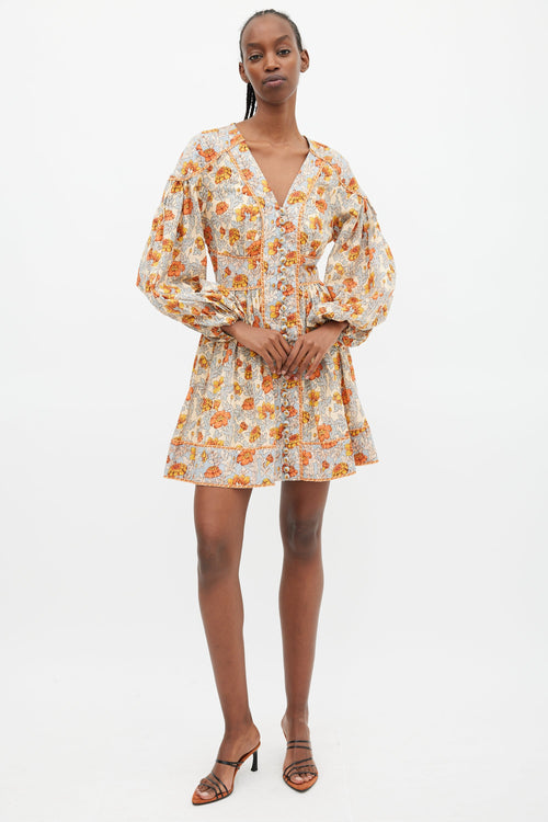 Zimmermann Blue & Multi Floral Andie Buttoned Dress