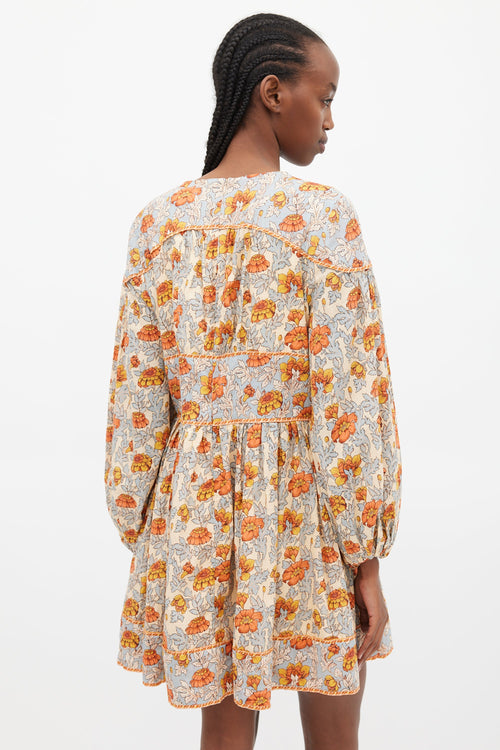 Zimmermann Blue & Multi Floral Andie Buttoned Dress