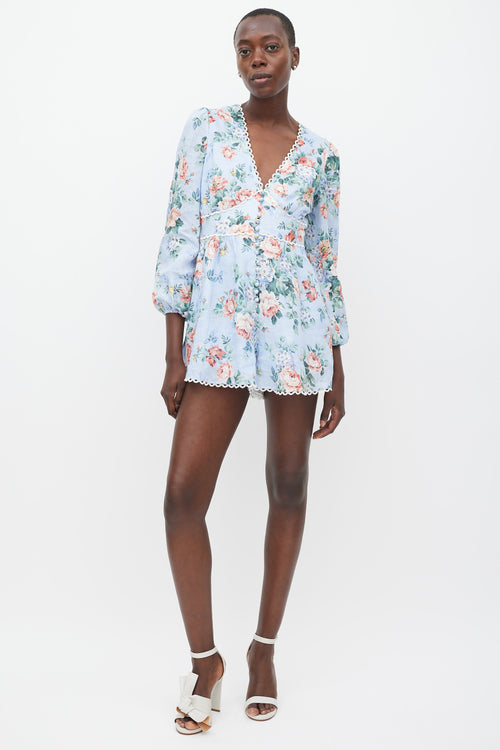 Zimmermann Blue & Multicolour Linen Floral Jumpsuit