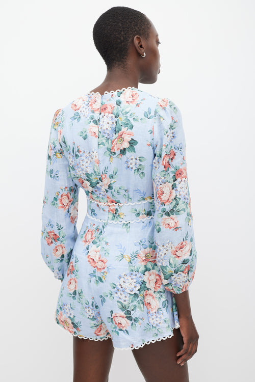 Zimmermann Blue & Multicolour Linen Floral Jumpsuit