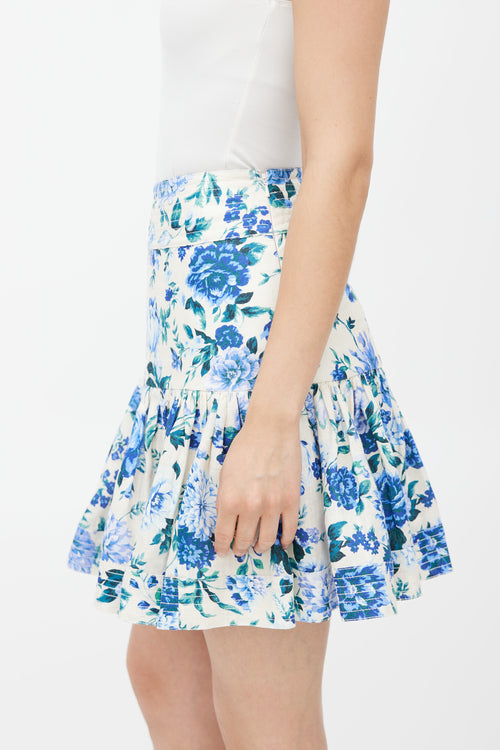 Zimmermann Cream & Blue Floral Skirt