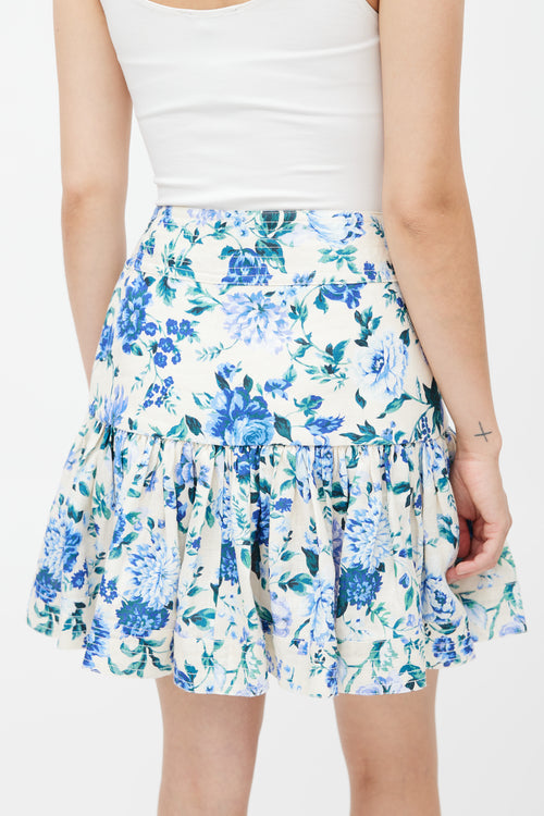 Zimmermann Cream & Blue Floral Skirt