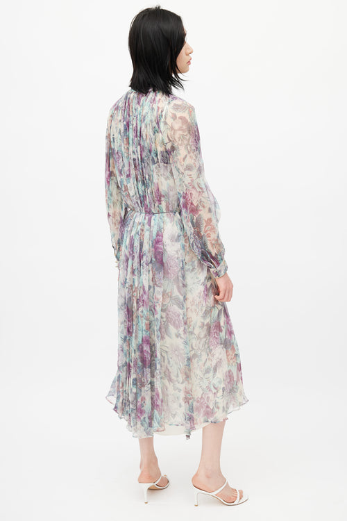 Zimmermann Cream & Multicolour Floral Silk Pleated Dress