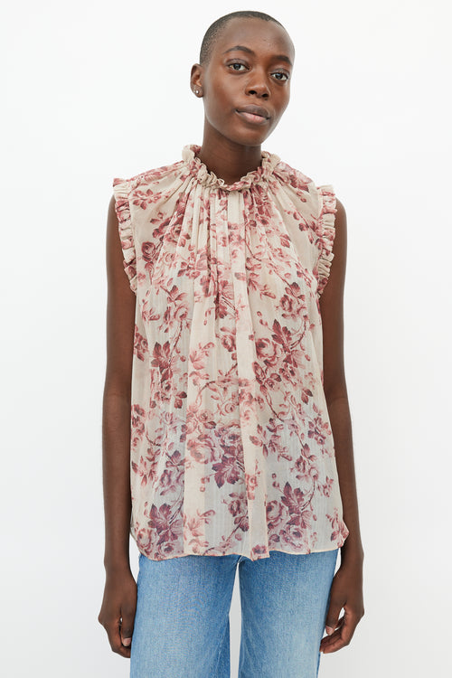 Zimmermann Cream & Red Floral Sheer Top