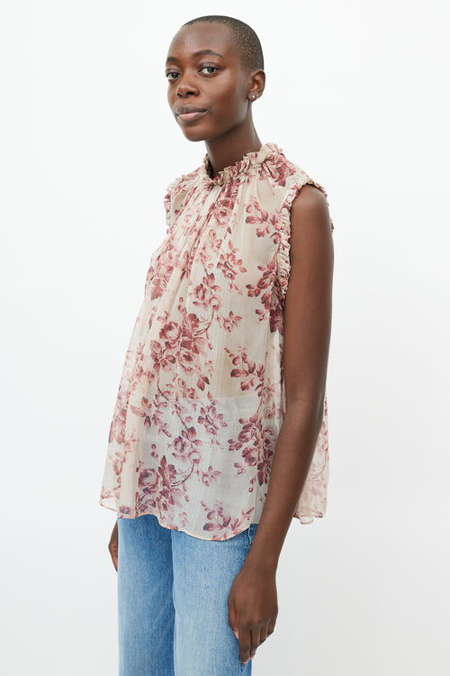 Zimmermann Cream & Red Floral Sheer Top