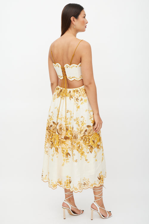 Zimmermann Cream & Yellow Linen Floral Dress