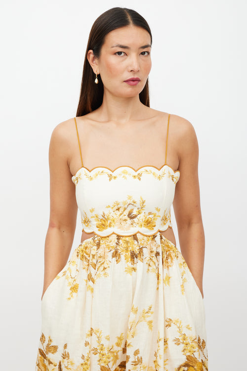 Zimmermann Cream & Yellow Linen Floral Dress