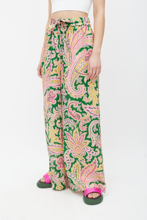 Zimmermann Green & Multicolour Linen Paisley Trouser