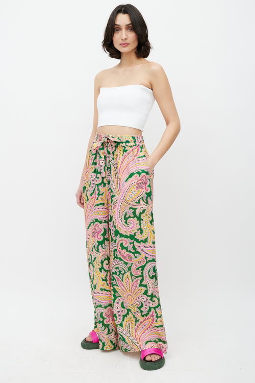 Zimmermann Green & Multicolour Linen Paisley Trouser