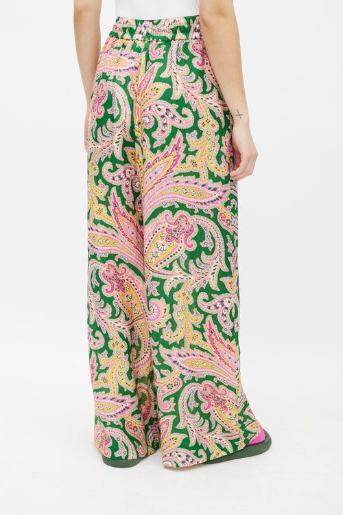 Zimmermann Green & Multicolour Linen Paisley Trouser