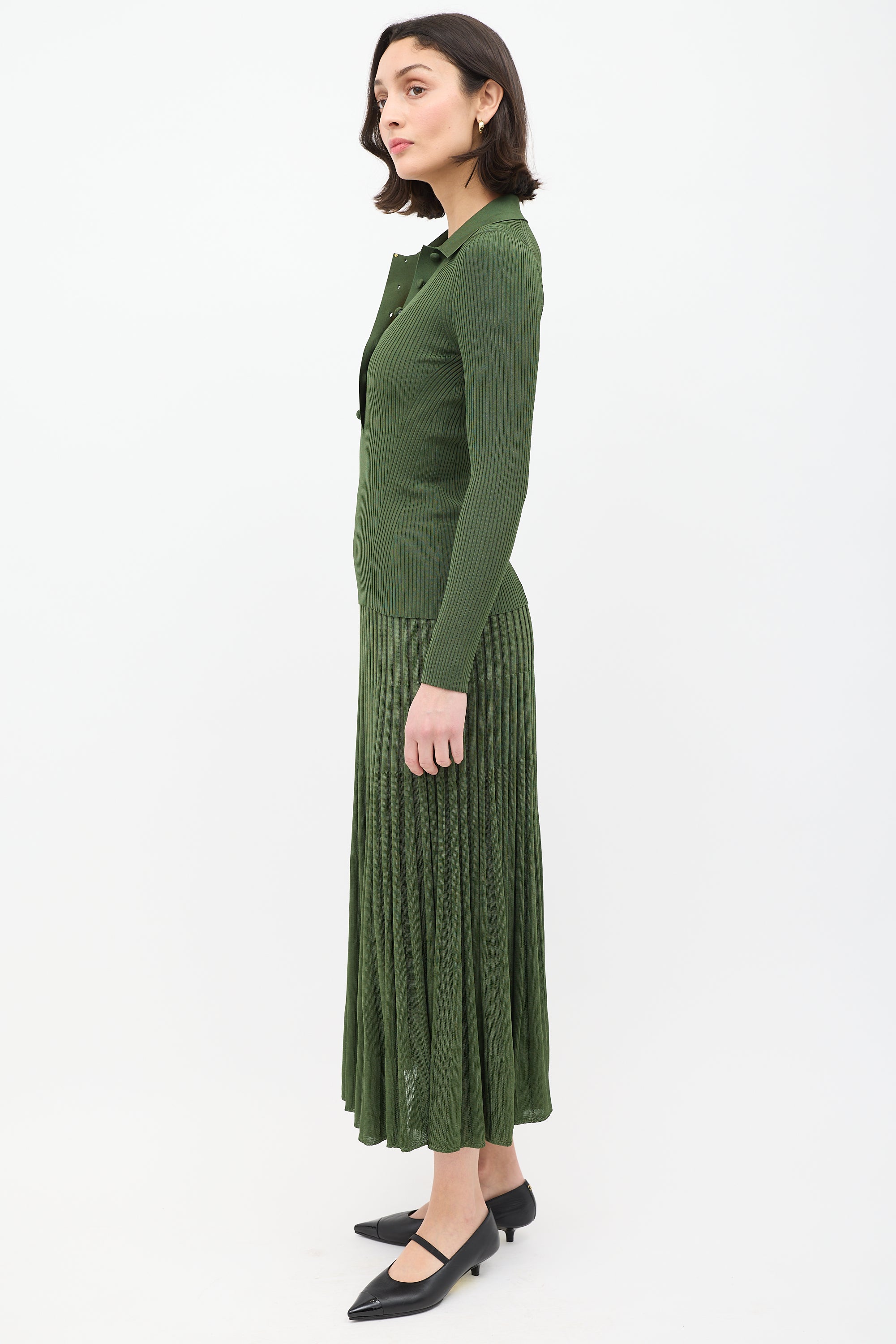 Zimmermann Green Ribbed Knit Collared Top