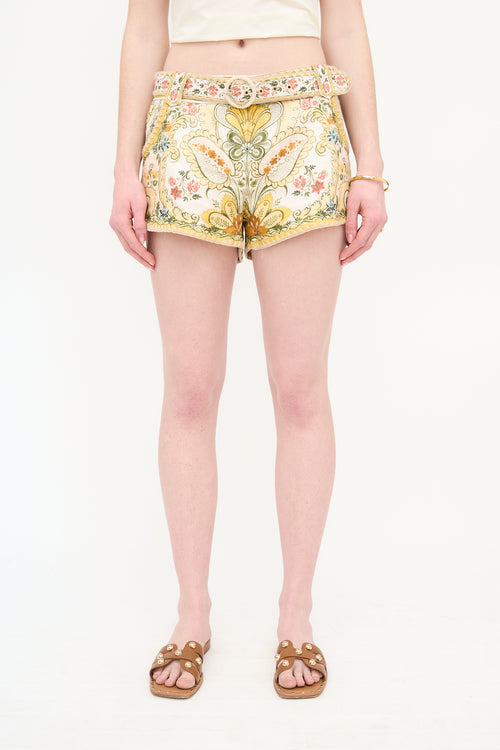 Zimmermann Linen Floral Belted Shorts