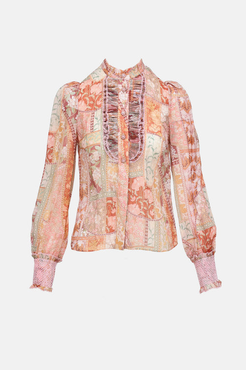 Zimmermann Linen Printed Button Up Top