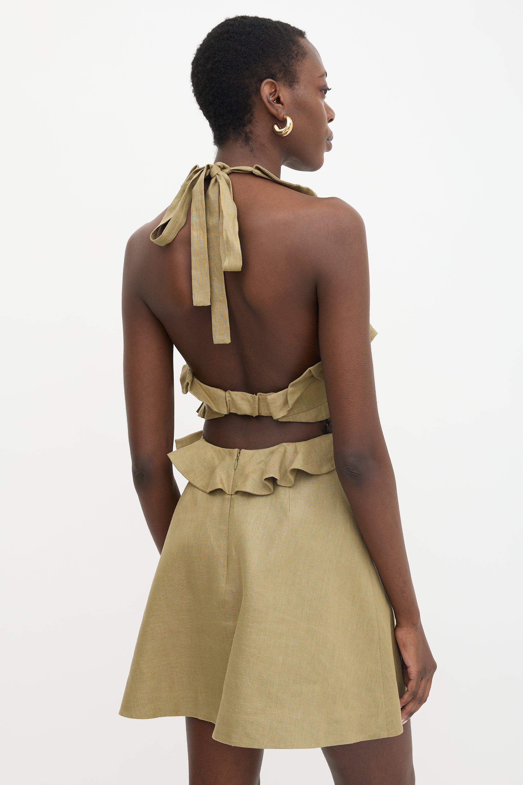 Zimmermann Linen Postcard Ruffle Halter Dress
