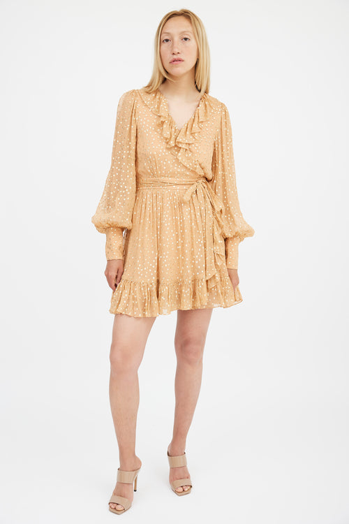 Zimmermann Orange & Gold Silk Lurex Wrap Mini Dress