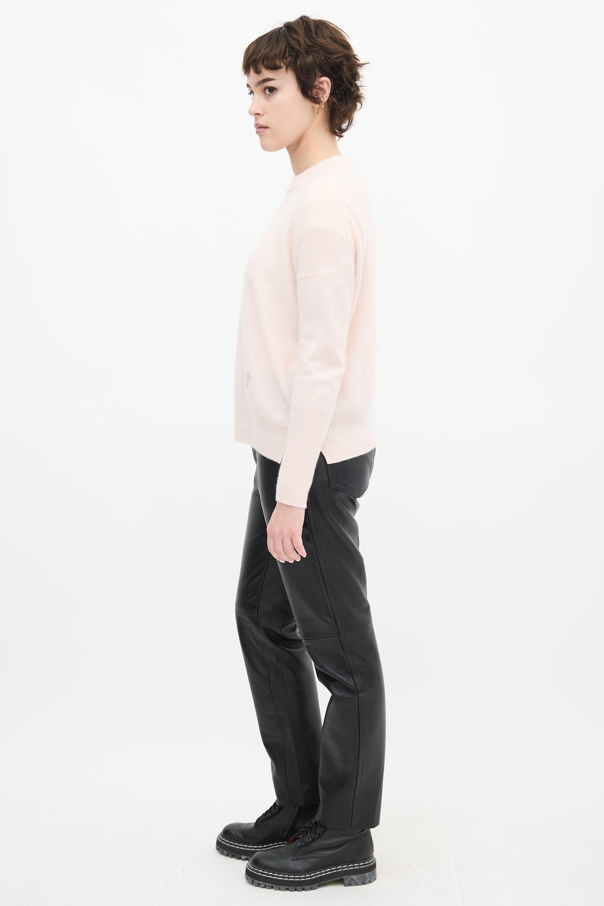 Zimmermann Pink Cashmere Embroidered Logo Sweater