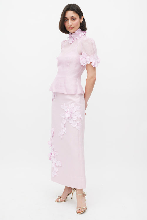 Zimmermann Pink Linen & Silk High Tide Flower Applique Set