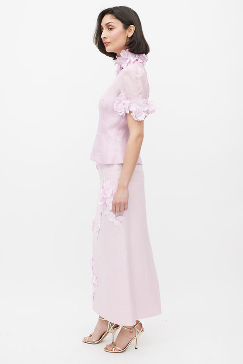Zimmermann Pink Linen & Silk High Tide Flower Applique Set