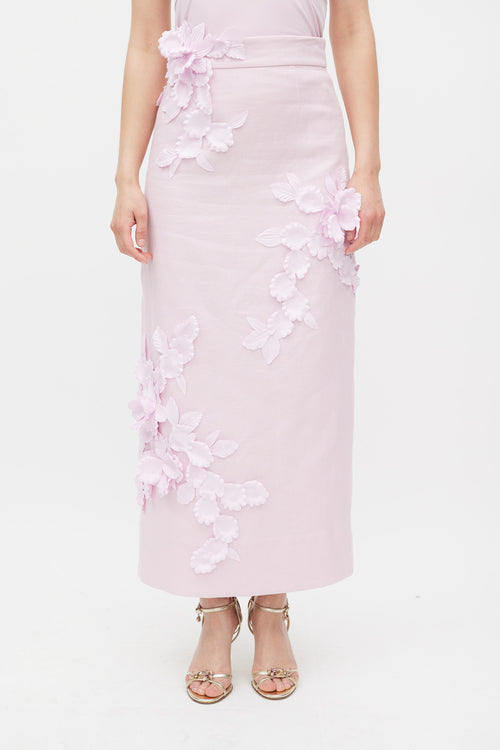 Zimmermann Pink Linen & Silk High Tide Flower Applique Set