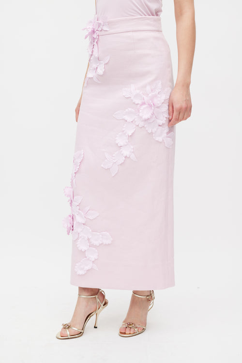 Zimmermann Pink Linen & Silk High Tide Flower Applique Set