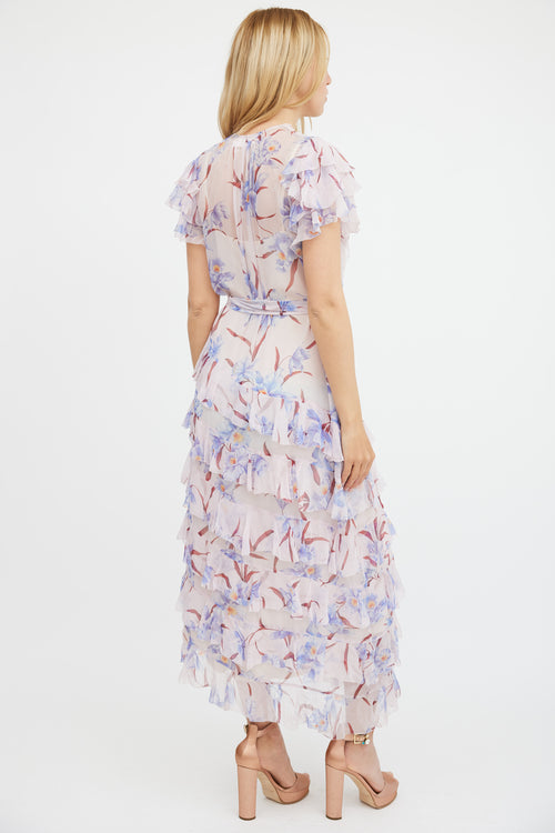 Zimmermann Pink & Multicolour Floral Sheer Ruffled Corsage Dress