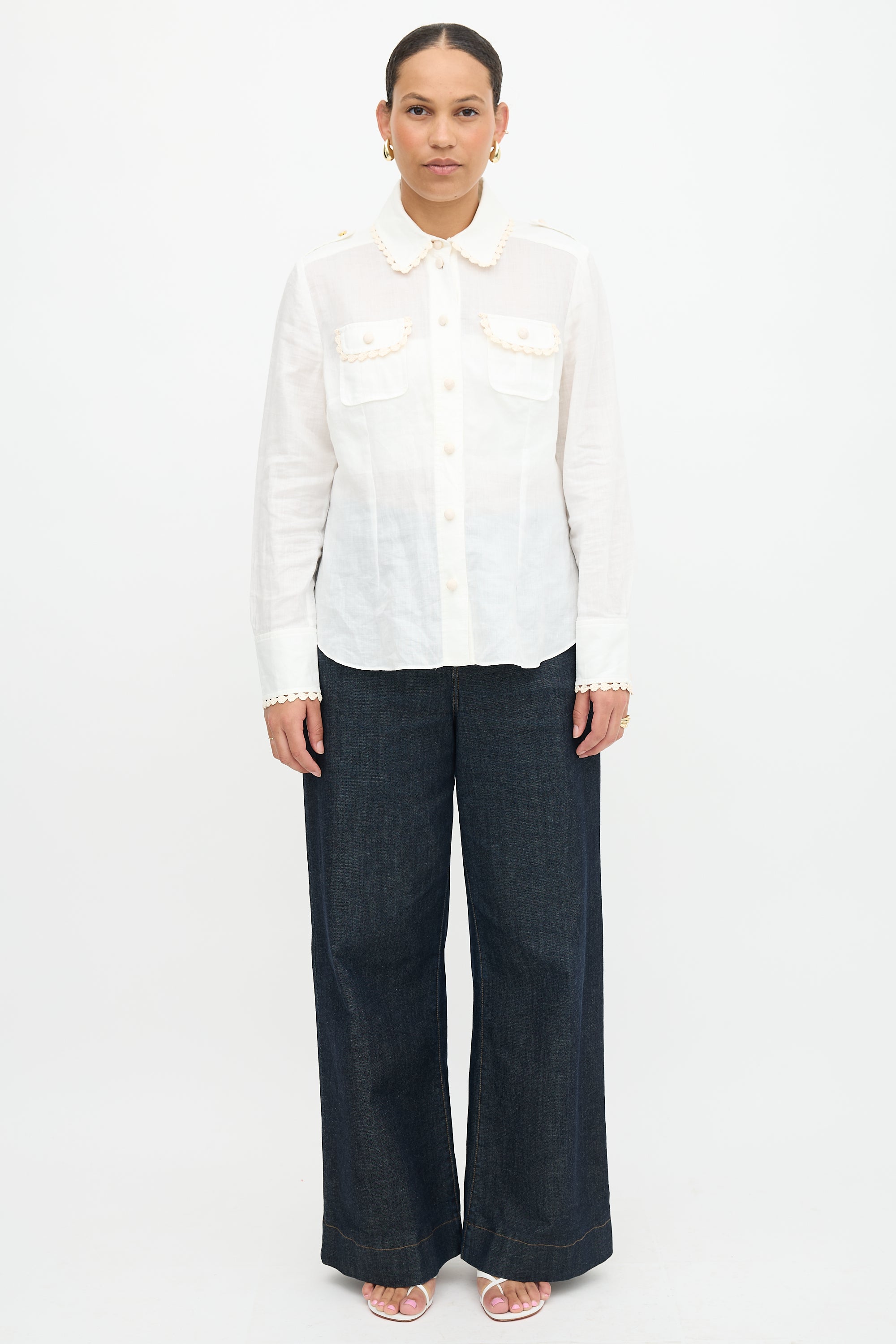 Zimmermann Ramie Crochet Trimmed Shirt
