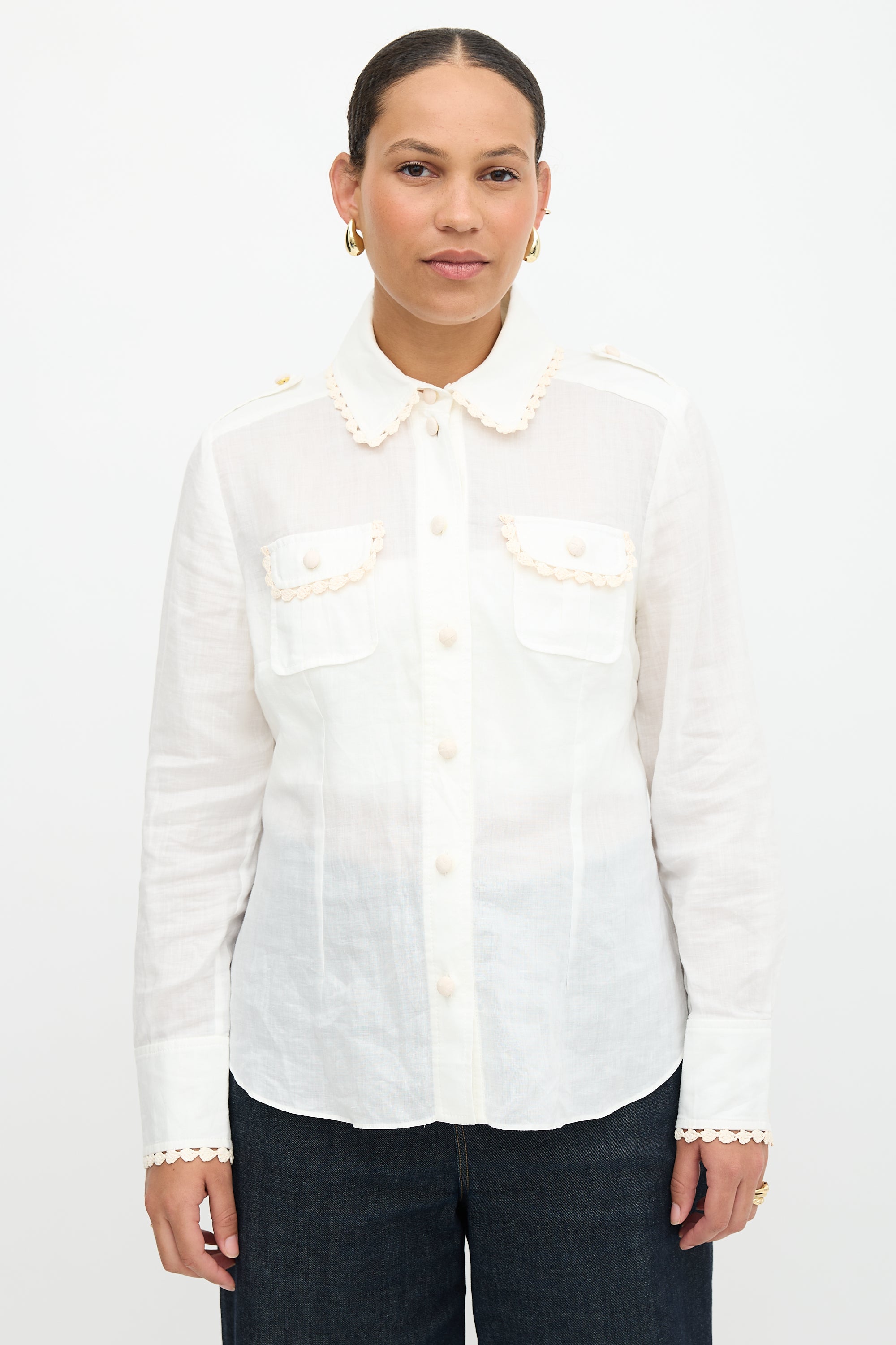 Zimmermann Ramie Crochet Trimmed Shirt